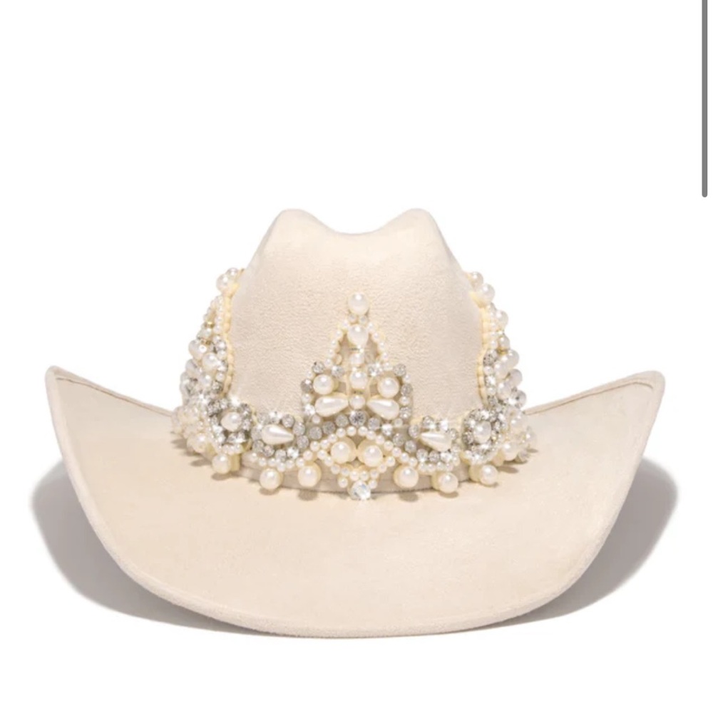 MISS LOLA Selena embellished western hat - ivory